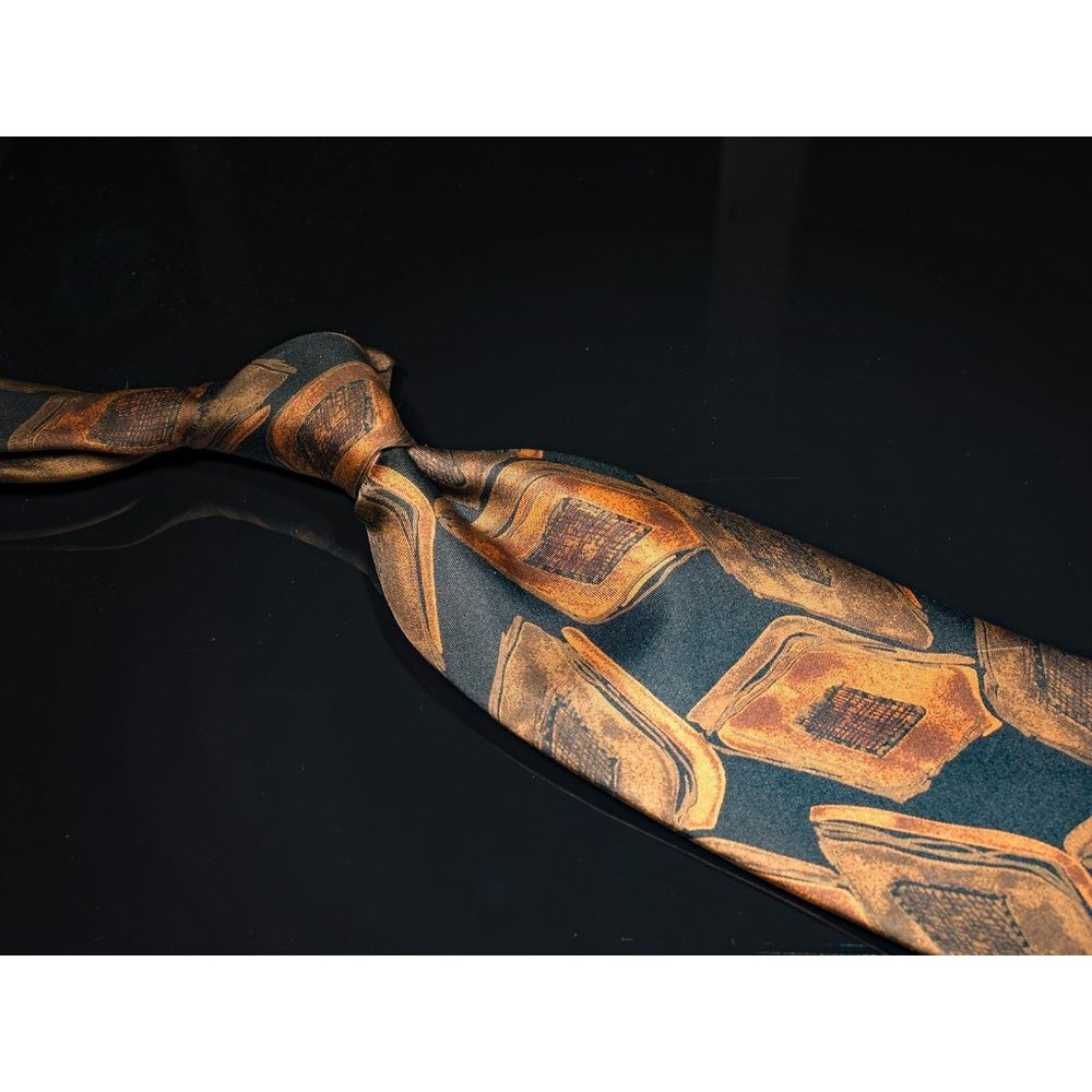 Vintage Serica Black Brown Abstract 100% Silk Men's Designer Tie